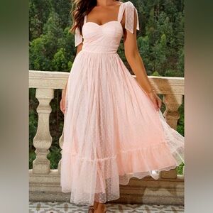 Elegant Baby Pink Polka Dot Dress